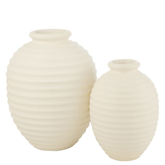 J-Line Terracotta vaas ovaal ribbel wit 52x35 cm