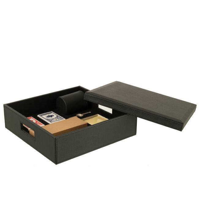 J-Line Luxe zwarte cadeau doos kaartspel - schaakspel imitatie leer 35x35x10cm