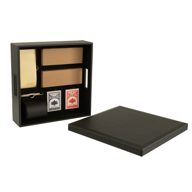 J-Line Luxe zwarte cadeau doos kaartspel - schaakspel imitatie leer 35x35x10cm