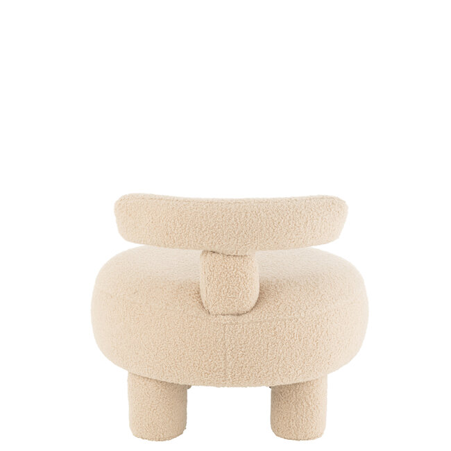J-Line Poef met rugleuning teddy krul warm beige dia 52cm