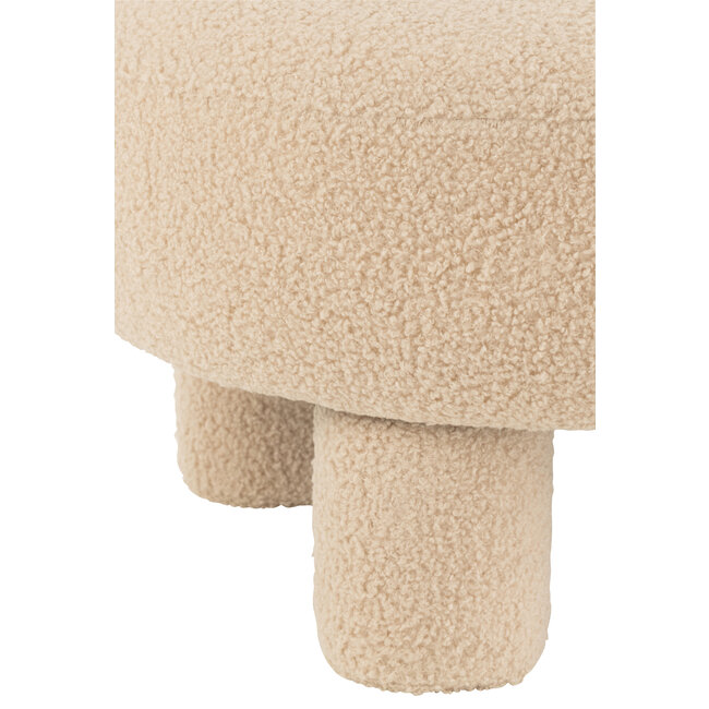 J-Line Poef met rugleuning teddy krul warm beige dia 52cm