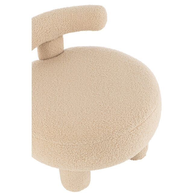 J-Line Poef met rugleuning teddy krul warm beige dia 52cm
