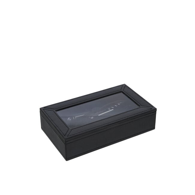 J-Line Luxe zwarte 6 delige wijnaccessoires doos imitatie leer 13x23x6cm