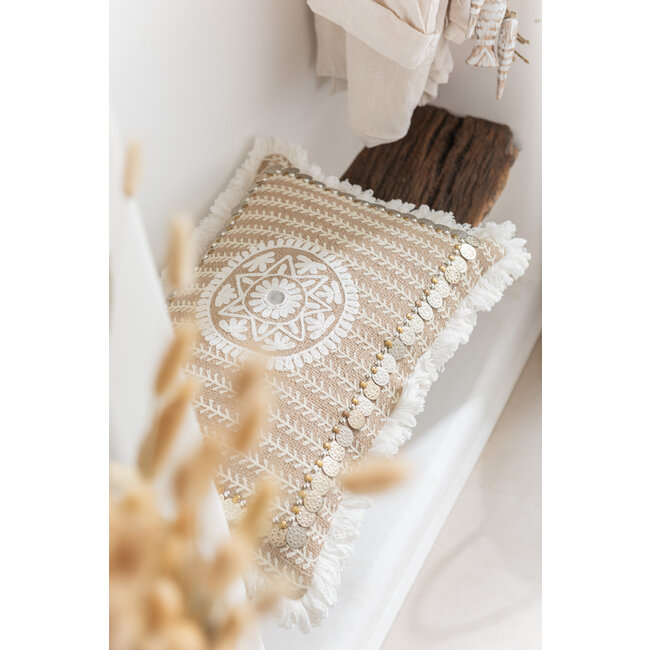 J-Line KUSSEN RECT BED+COIN JUT NAT/BEI