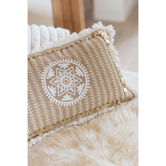 J-Line KUSSEN RECT BED+COIN JUT NAT/BEI