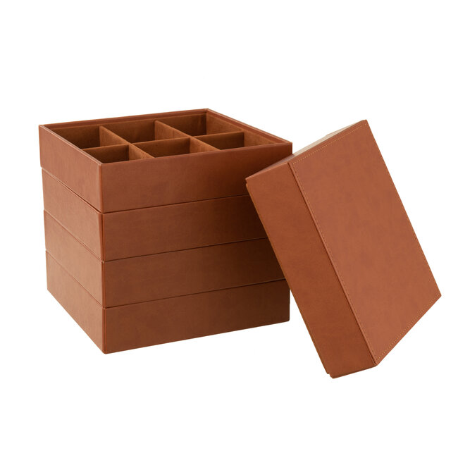 J-Line Luxe 4 delige cognac sieraden - juwelen doos imitatie leer 22x19x19cm