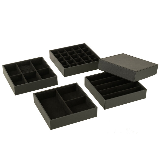J-Line Luxe 4 delige zwarte sieraden - juwelen doos imitatie leer 22x19x19cm