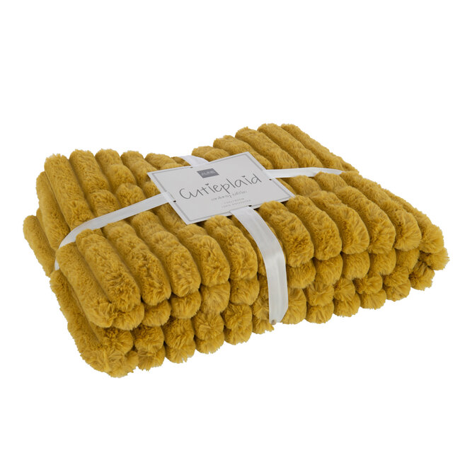 J-Line Plaid rib-corduroy oker geel 130 x 180 cm