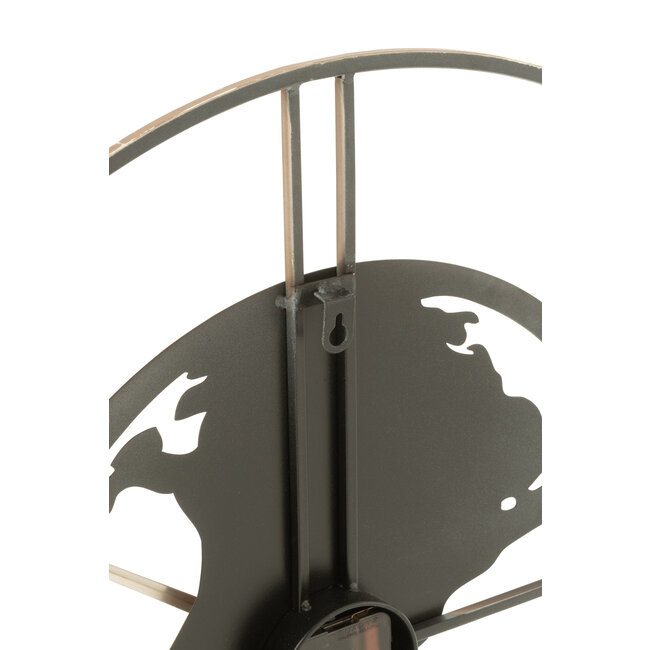 J-Line Xl klok map of the world metaal 60 cm