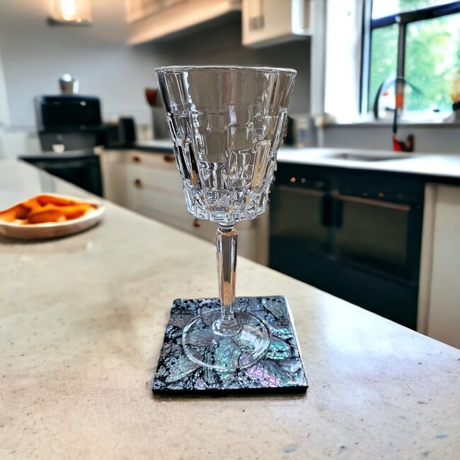 Dream-Living Zes onderzetters donkere Abalone schelpen 10x10x1cm