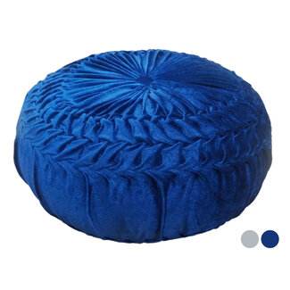 Dream-Living Koningsblauwe ronde velours zitpoef - Ø 45 cm x 30 cm