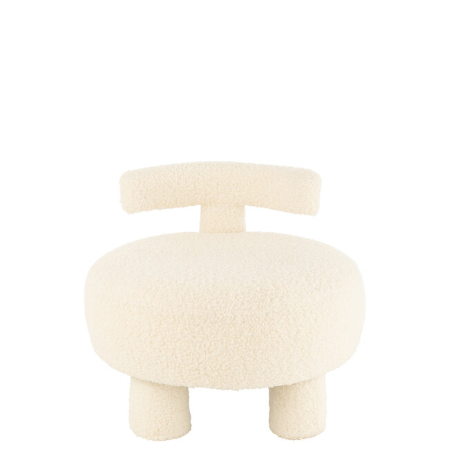 J-Line Poef teddy met rugleuning room wit dia 52cm