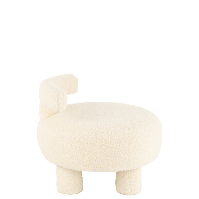 J-Line Poef teddy met rugleuning room wit dia 52cm