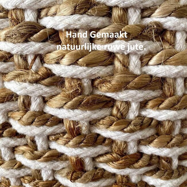 Dream-Living Jute poef 50x50x35 cm vloerkruk bruin en wit