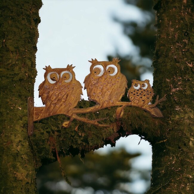 Dream-Garden Tuindecoratie familie uil op tak H17 x B32cm