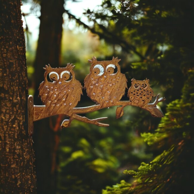 Dream-Garden Tuindecoratie familie uil op tak H17 x B32cm