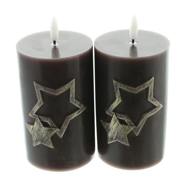 Dream-Living LED-stompkaars ster bruin set van 2 stuks warm wit Ø 7 x 10 cm