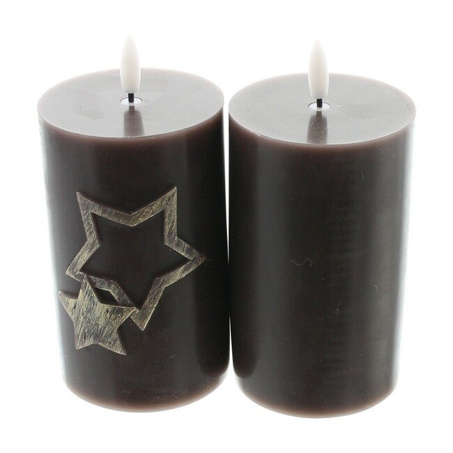 Dream-Living LED-stompkaars ster bruin set van 2 stuks warm wit Ø 7 x 10 cm