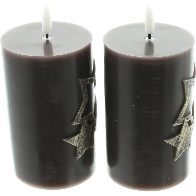 Dream-Living LED-stompkaars ster bruin set van 2 stuks warm wit Ø 7 x 10 cm