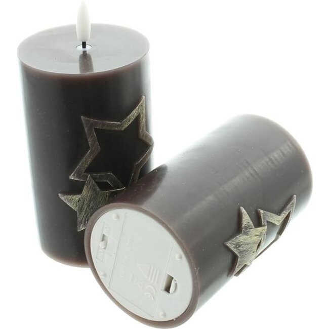 Dream-Living LED-stompkaars ster bruin set van 2 stuks warm wit Ø 7 x 10 cm