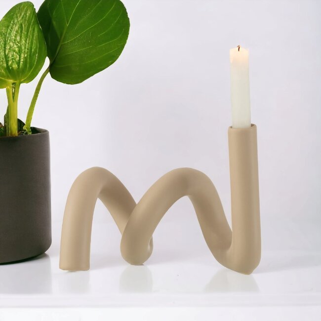 Jolipa Kaarsenstandaard kronkel beige 27x18x15cm