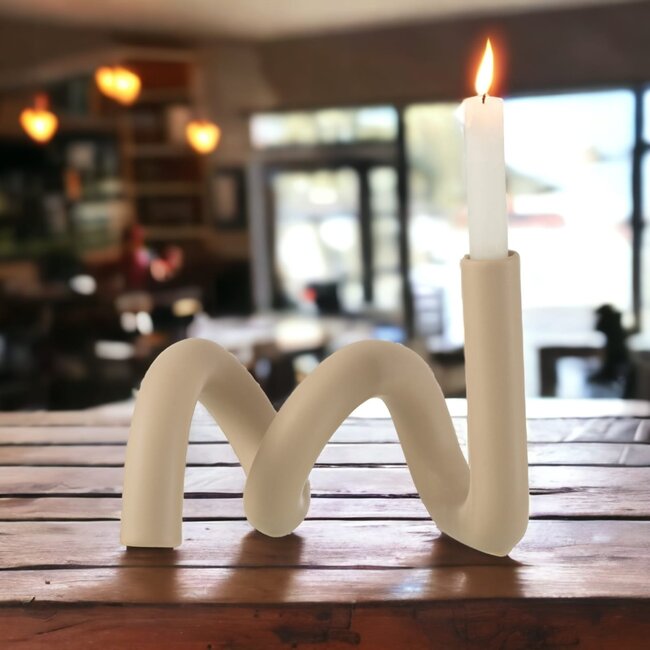 Jolipa Kaarsenstandaard kronkel beige 27x18x15cm