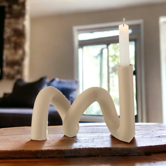 Jolipa Kaarsenstandaard kronkel beige 27x18x15cm