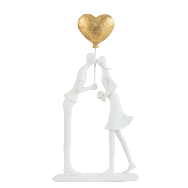 J-Line Beeld kussend stel met hartballon wit-goud 30x15x5.5cm