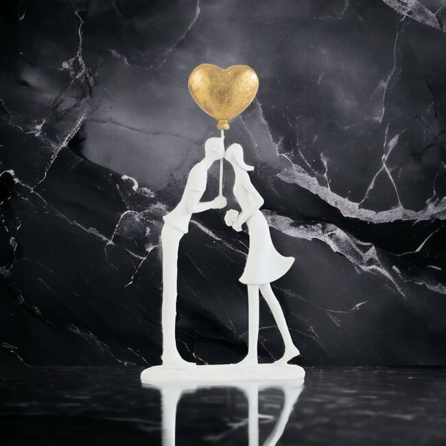 J-Line Beeld kussend stel met hartballon wit-goud 30x15x5.5cm