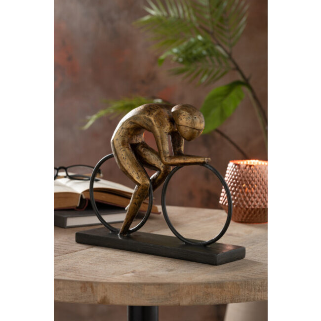 J-Line Wielrenner op voetstuk goudkleurig groot 37.5x29.5x11cm