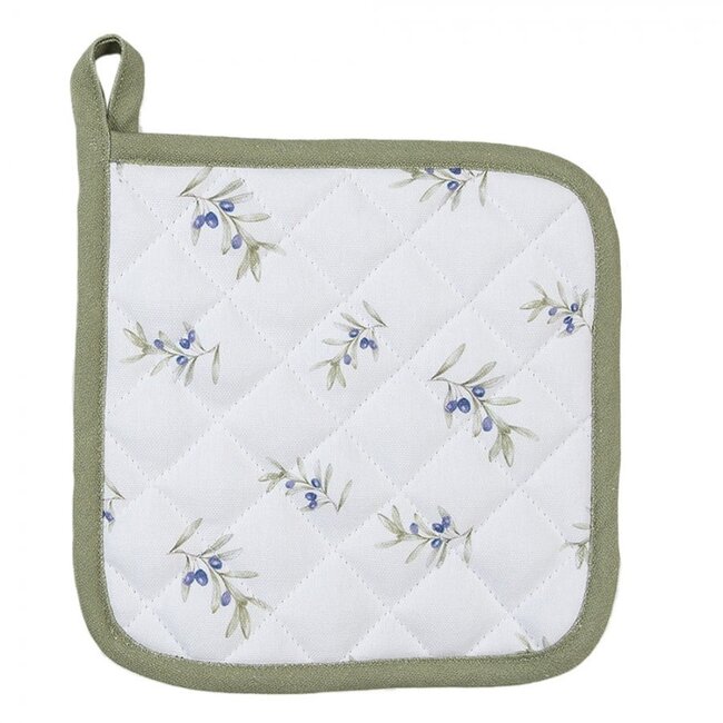 Clayre & Eef Set van 2 pannenlappen  olijftak 20x20 cm