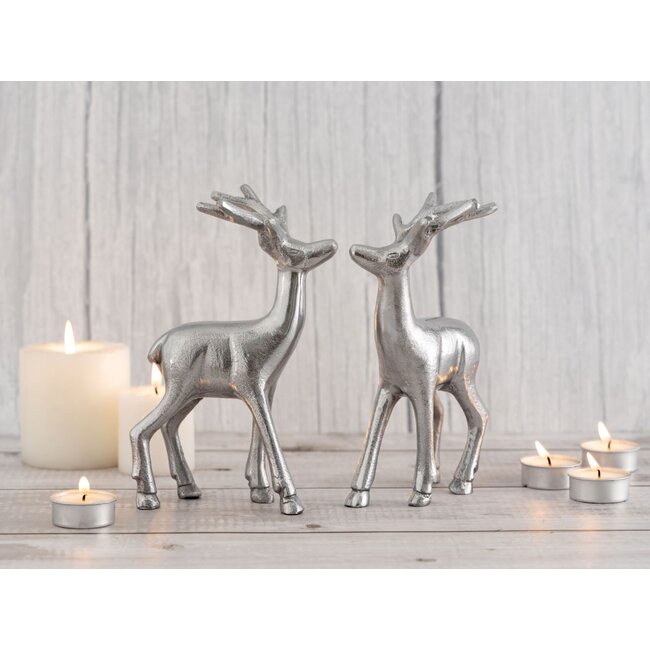 Dream-Living Decoratief Herten set van 2 stuks zilver 20x20x23 cm