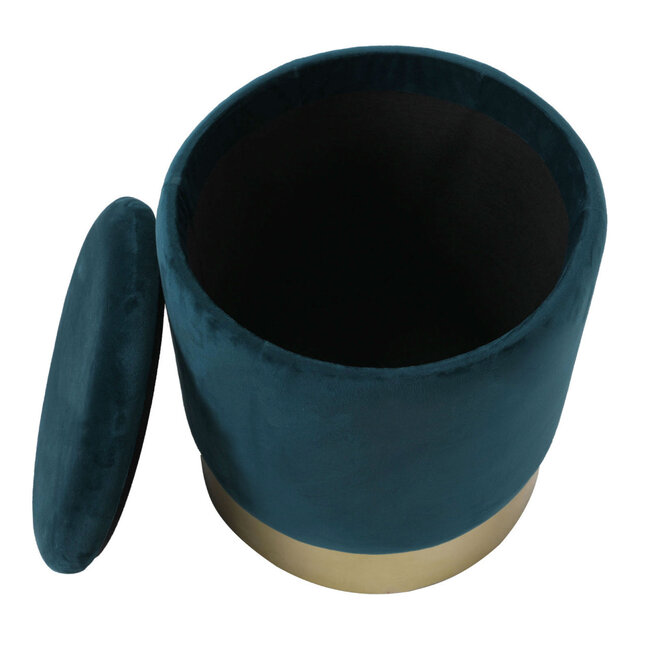 Dream-Living Fluwelen kruk poef petrol velours met opbergruimte Ø 31 H 38 cm