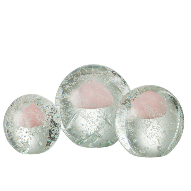 J-Line Paperweight Bubbles Glass Pink Large