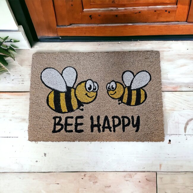 Dream-Living  Kokos Deurmat "Bee Happy" met Bijenprint – 40x60cm, Duurzaam en Stijlvol