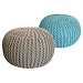 Dream-Living Ronde poef 2 stuks licht grijs en turquoise 55x55x37cm