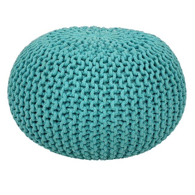 Dream-Living Ronde poef 2 stuks licht grijs en turquoise 55x55x37cm
