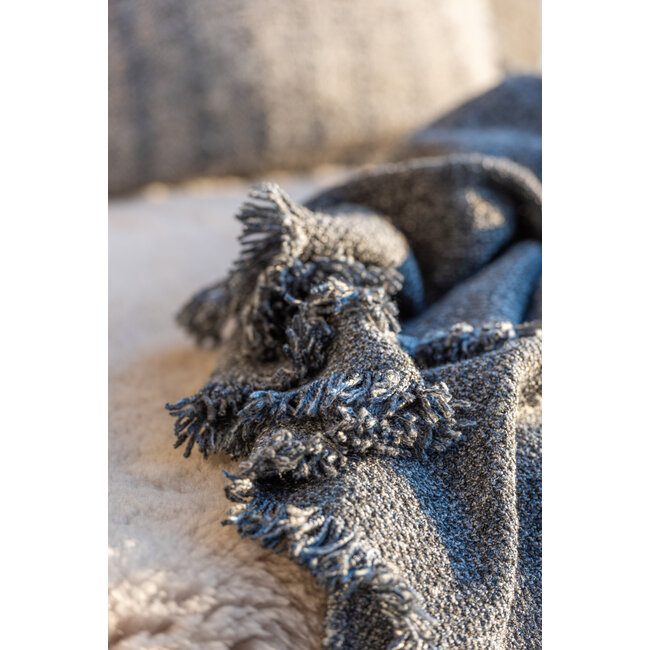 J-Line Plaid etnisch katoen blauw 170 x 130 cm