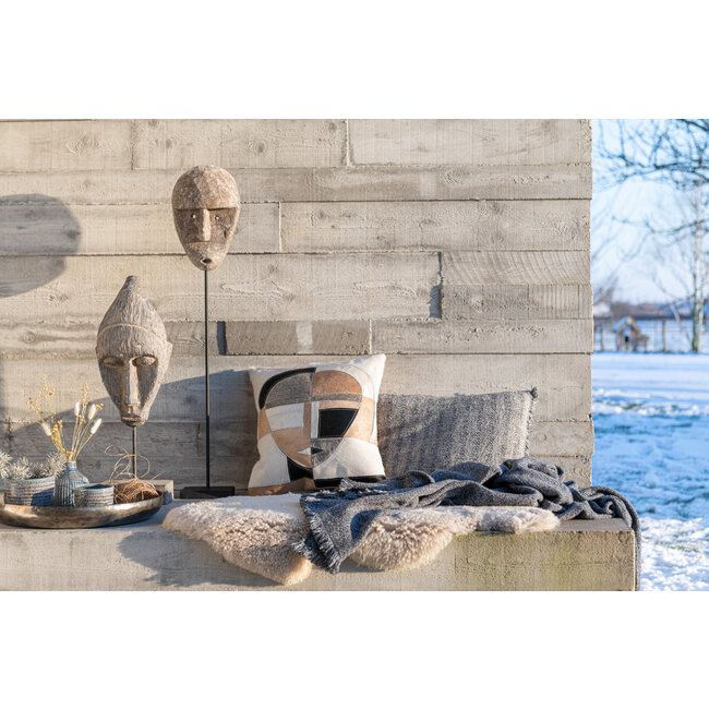 J-Line Plaid etnisch katoen blauw 170 x 130 cm