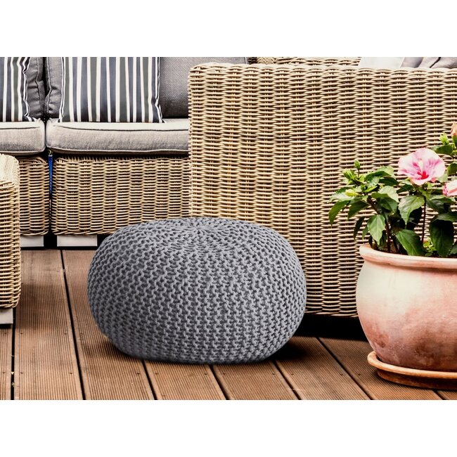Dream-Living Duurzame zilver grijs poef Ø 55cm voor binnen- buiten- zwembad