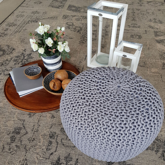 Dream-Living Duurzame zilver grijs poef Ø 55cm voor binnen- buiten- zwembad