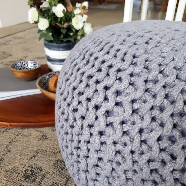 Dream-Living Duurzame zilver grijs poef Ø 55cm voor binnen- buiten- zwembad