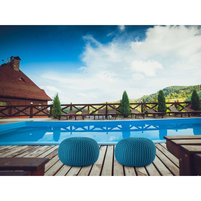 Dream-Living Duurzame poef Ø 45cm turquoise voor binnen- buiten- zwembad