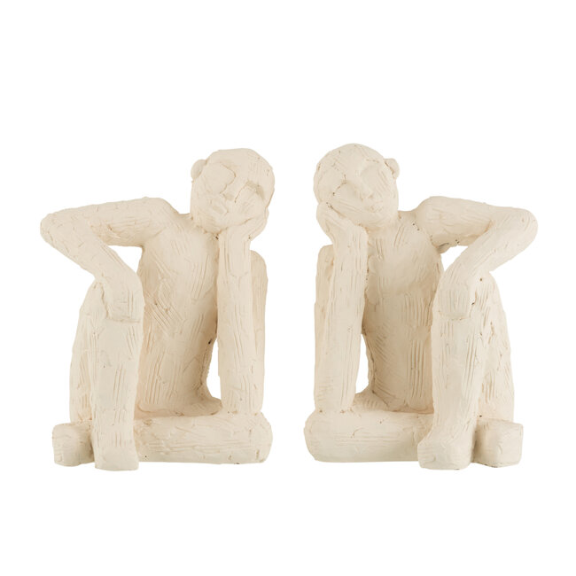 J-Line Set Of 2 Bookend Sitting Cement White Large