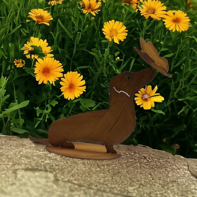 Dream-Garden Tuinbeeld  Bumper kortharige  teckel met vlinder