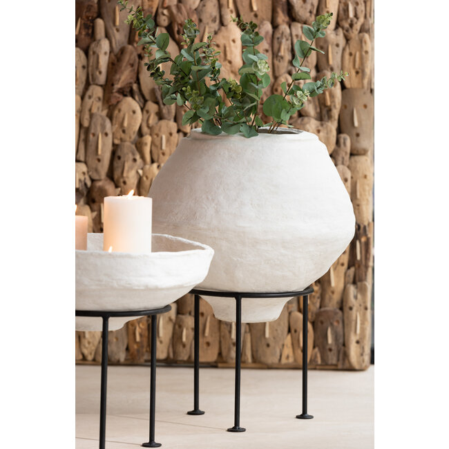 J-Line Pot Op Voet Chad papier mache wit