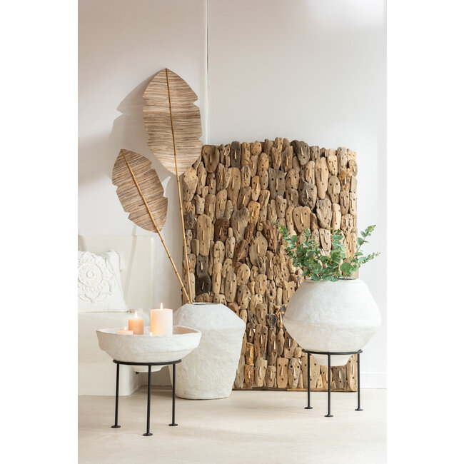 J-Line Pot Op Voet Chad papier mache wit