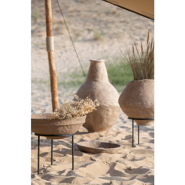 J-Line Pot Op Voet Chad papier mache bruin