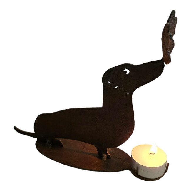 Dream-Garden Waxine houder Denzel de Teckel met vlinder