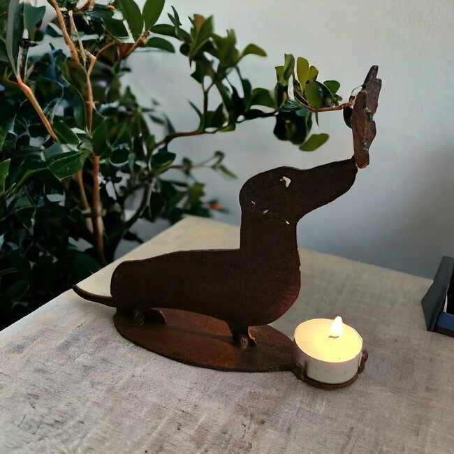 Dream-Garden Waxine houder Denzel de Teckel met vlinder